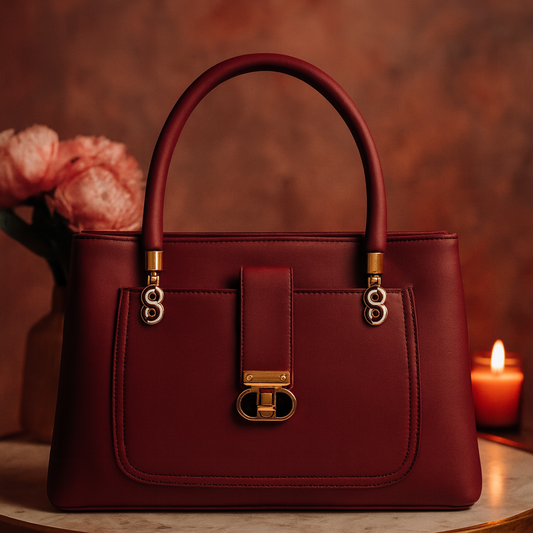 Triple Zip Maroon Formal Handbag