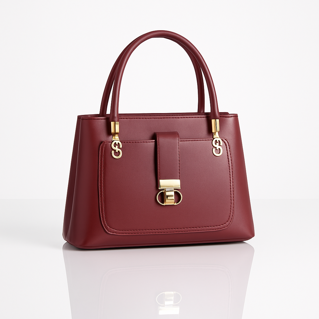 Triple Zip Maroon Formal Handbag