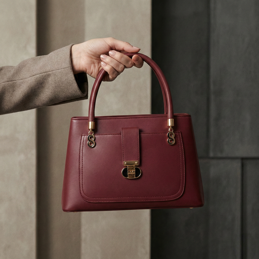 Triple Zip Maroon Formal Handbag