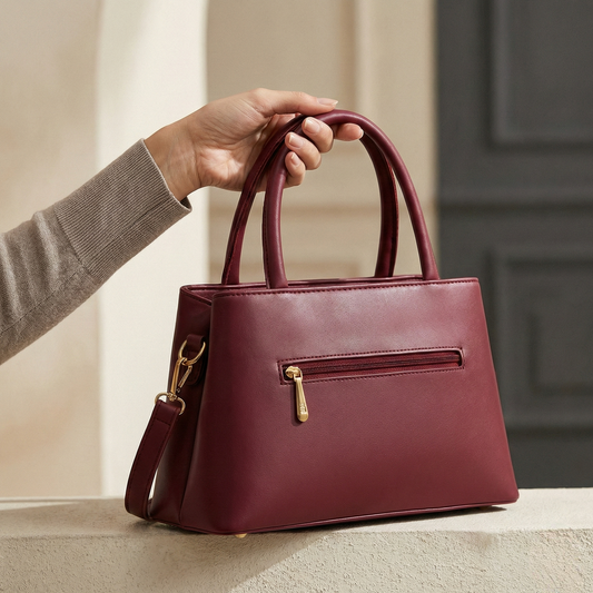 Triple Zip Maroon Formal Handbag